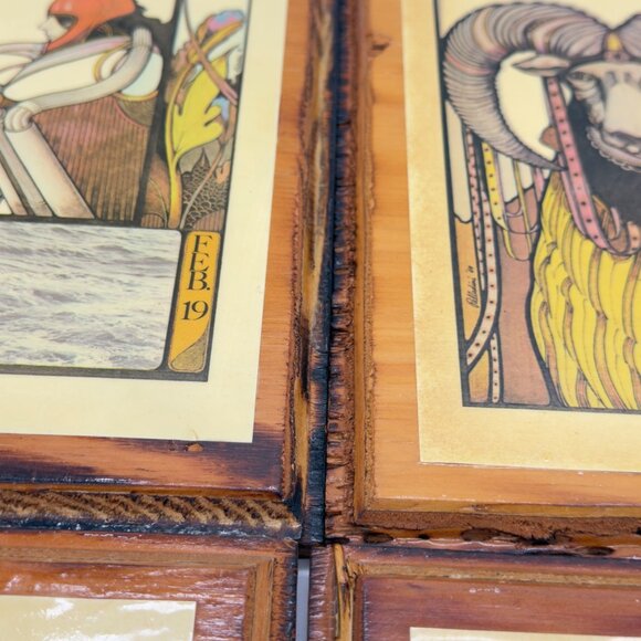 Lot of 6 Vintage Zodiac 1969 David Palladini Wooden Wall Art Print Hippie Rustic - Picture 10 of 16
